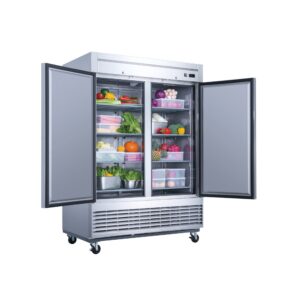 Dukers D55F 55 1/8″ Two Section Reach-In Freezer with Solid Full Doors, Bottom Mount, Stainless Steel, 41.6 Cu.Ft.