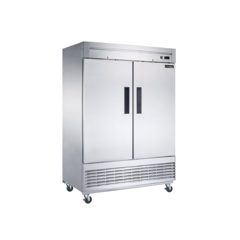 Dukers D55R 55 1/8" Dos Secciones Refrigerador Vertical con Puertas Completas Solidas, Montaje Inferior, Acero Inoxidable, 41.6 Pies Cúbicos