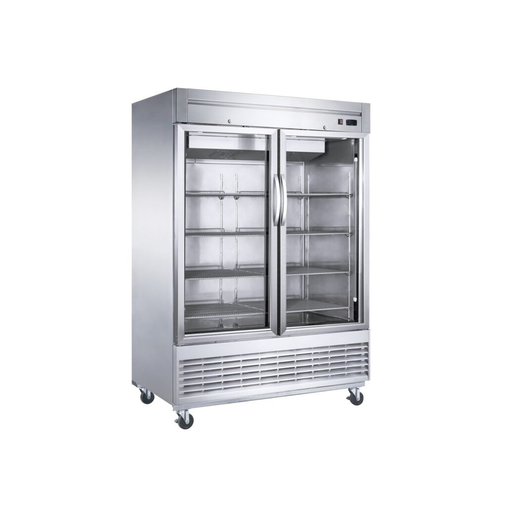 Dukers D55R-GS2 55 1/8″ Two Section Glass Full Door Reach-In Refrigerator, Bottom Mount, Stainless Steel, 41.6 Cu.Ft.