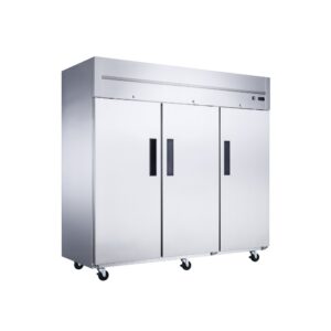 Dukers D83AF 82 5/8″ Three Section Reach-In Freezer with Solid Full Doors, Top Mount, Stainless Steel, 66.2 Cu.Ft.