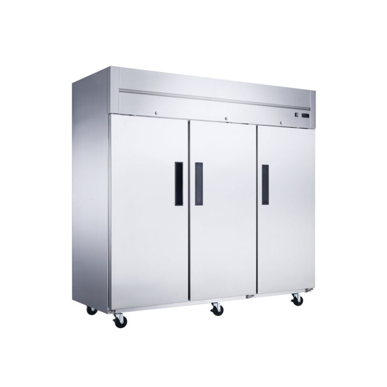 Dukers D83AR 82 5/8" Tres Secciones Refrigerador Vertical con Puertas Completas Solidas, Montaje Superior, Acero Inoxidable, 66.2 Pies Cúbicos