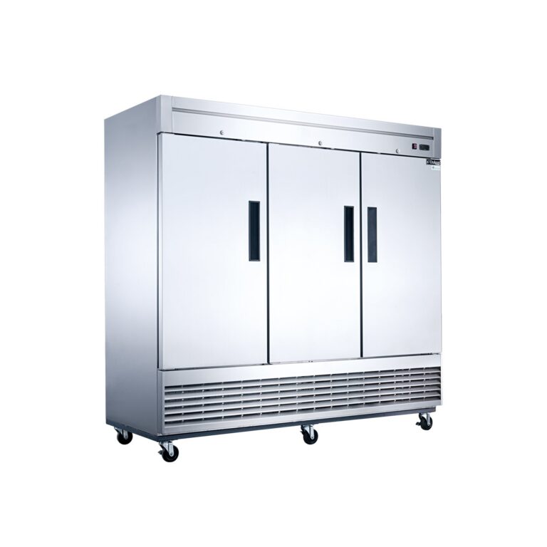 Dukers D83R 82 5/8" Tres Secciones Refrigerador Vertical con Puertas Completas Solidas, Montaje Inferior, Acero Inoxidable, 65.2 Pies Cúbicos