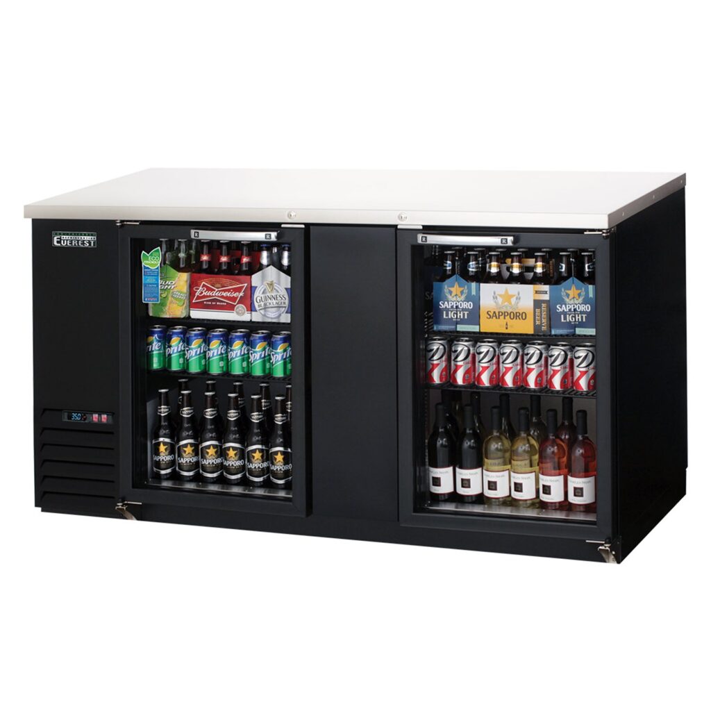 Everest EBB69G 68″ Back Bar Cooler, 2 Glass Doors, 24 cu. ft.