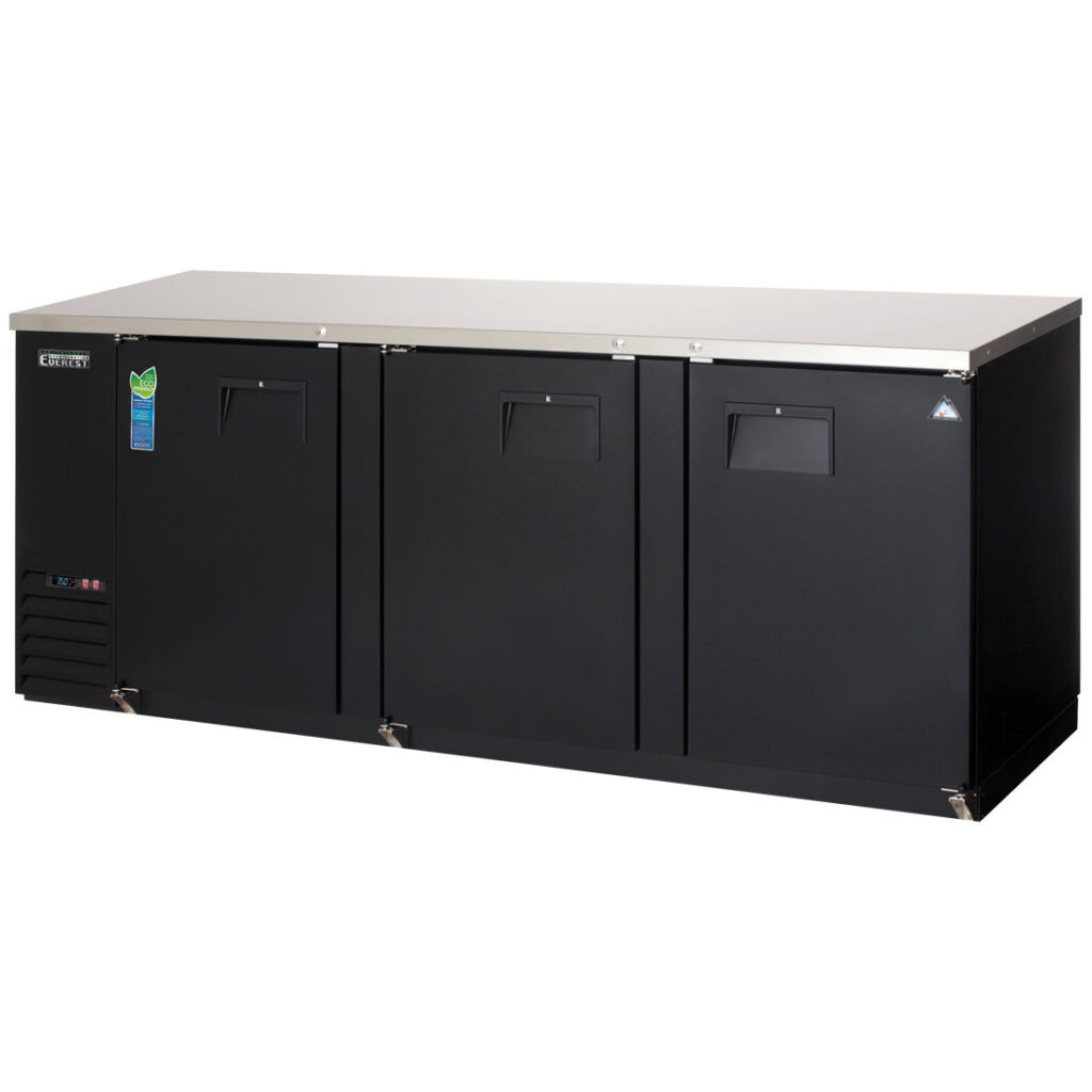Everest EBB90-24 89 1/4″ Back Bar Cooler, 3 Solid Doors, 28 cu. ft.
