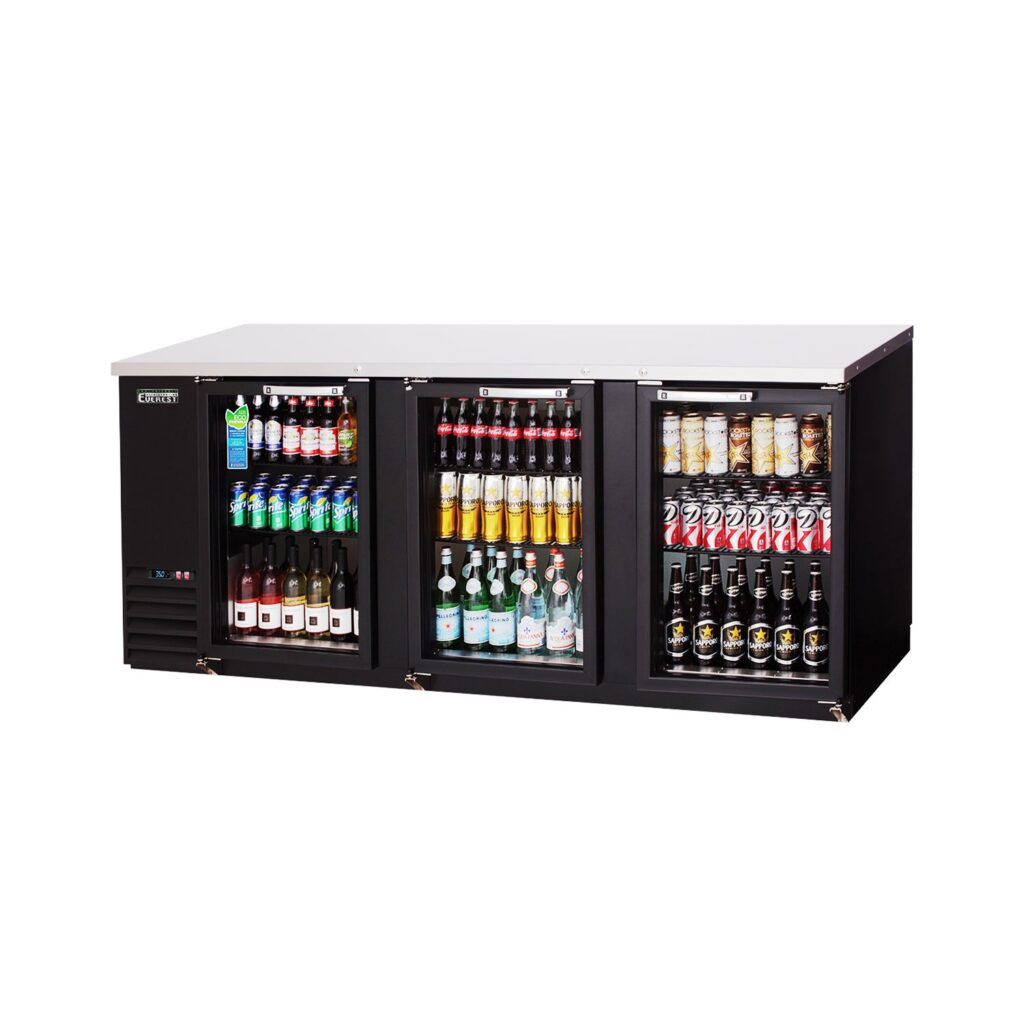 Everest EBB90G-24 89 1/4″ Back Bar Cooler, 3 Glass Doors, 28 cu. ft.