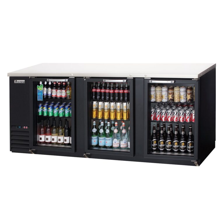 Everest EBB90G 89 1/4″ Back Bar Cooler, 3 Glass Doors, 32 cu. ft.
