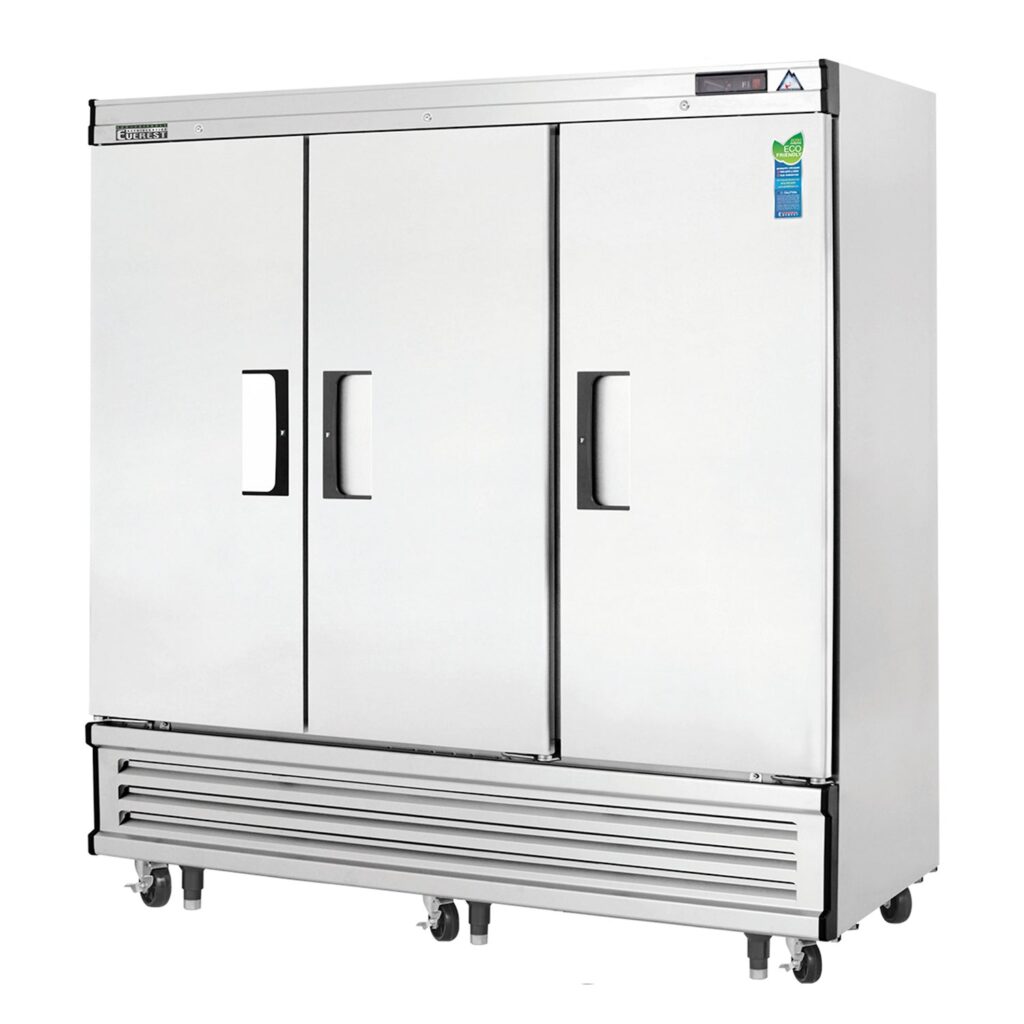Everest EBF3 74 3/4″ Stainless Steel 71 cu. ft Reach-In Freezer, 3 Solid Full Doors, Bottom Mount