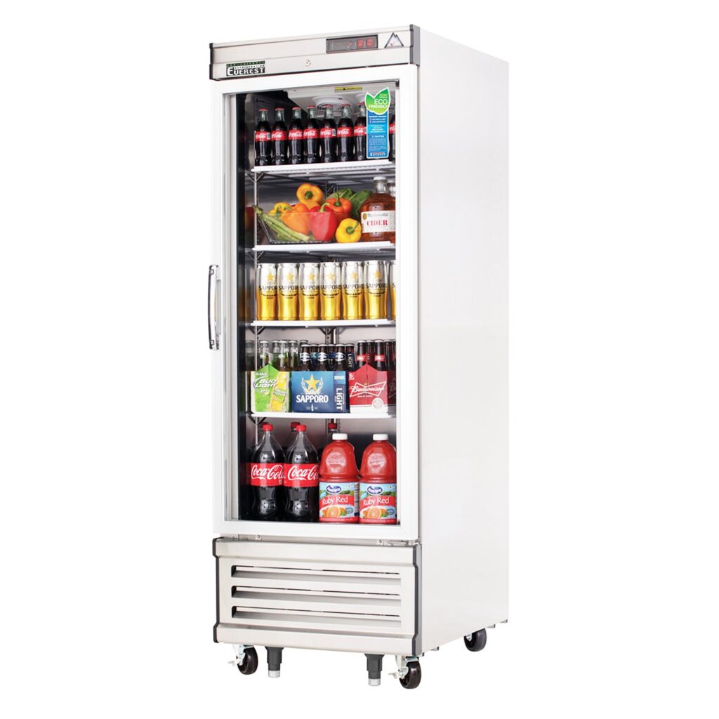 Everest EBGR1 27″ Stainless Steel 21 cu. ft Reach-In Refrigerator, Glass Full Door, Bottom Mount