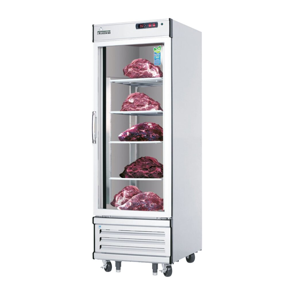 Everest EDA1 29 1/4″ Stainless Steel 22 cu. ft Dry Ager & Thawing Refrigerator, Glass Full Door, Bottom Mount