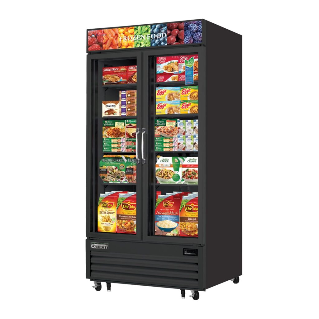 Everest EMGF36B 41″ Black 36 cu. ft Merchandiser Freezer, 2 Glass Doors