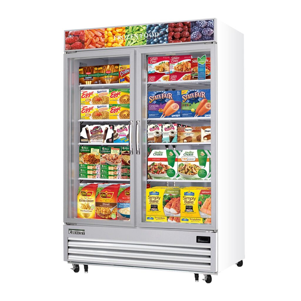 Everest EMGF48 54 3/4″ White 48 cu. ft Merchandiser Freezer, 2 Glass Doors