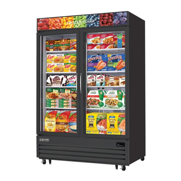 Everest EMGF48B 54 3/4" Negro Congelador Merchandiser de 48 pies cúbicos, 2 Puertas de Vidrio