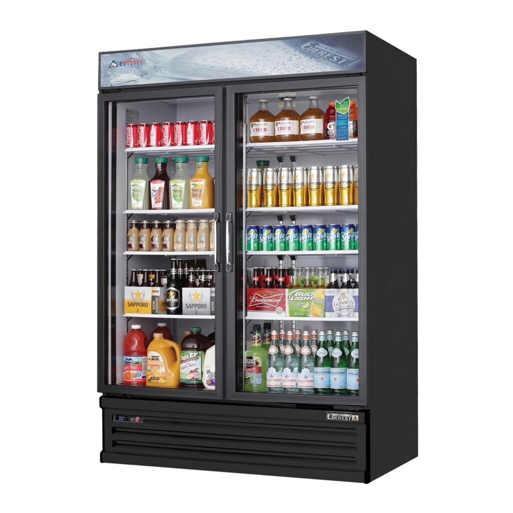 Everest EMSGR48B 53 1/8″ Black 50 cu. ft Refrigerator Merchandiser, 2 Glass Doors