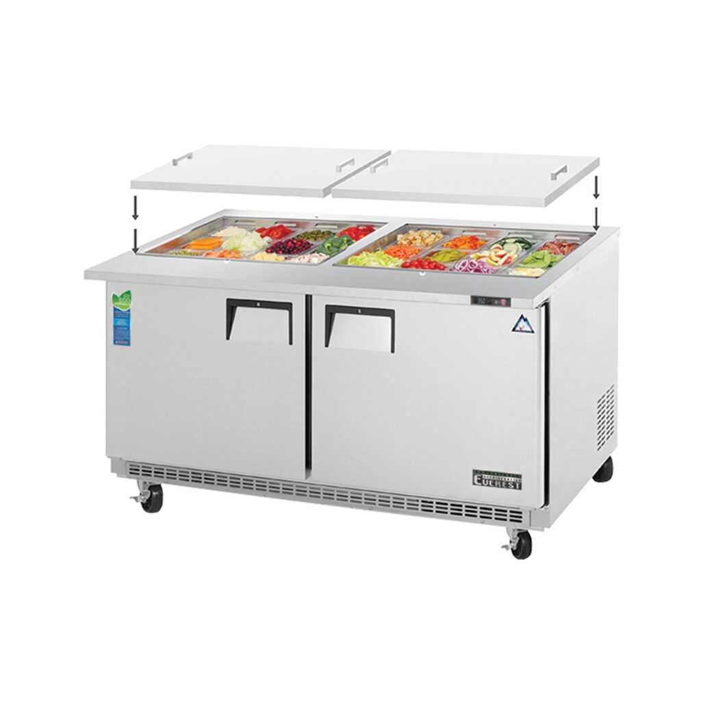 Everest EOTPW2 59 1/8″ Stainless Steel Open Top Prep Refrigerator, 2 Solid Doors