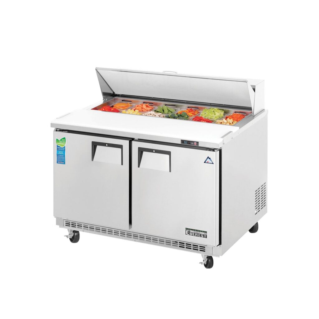 Everest EPBNR2 47 1/2″ Stainless Steel Refrigerated Sandwich Salad Prep Table, 2 Solid Doors