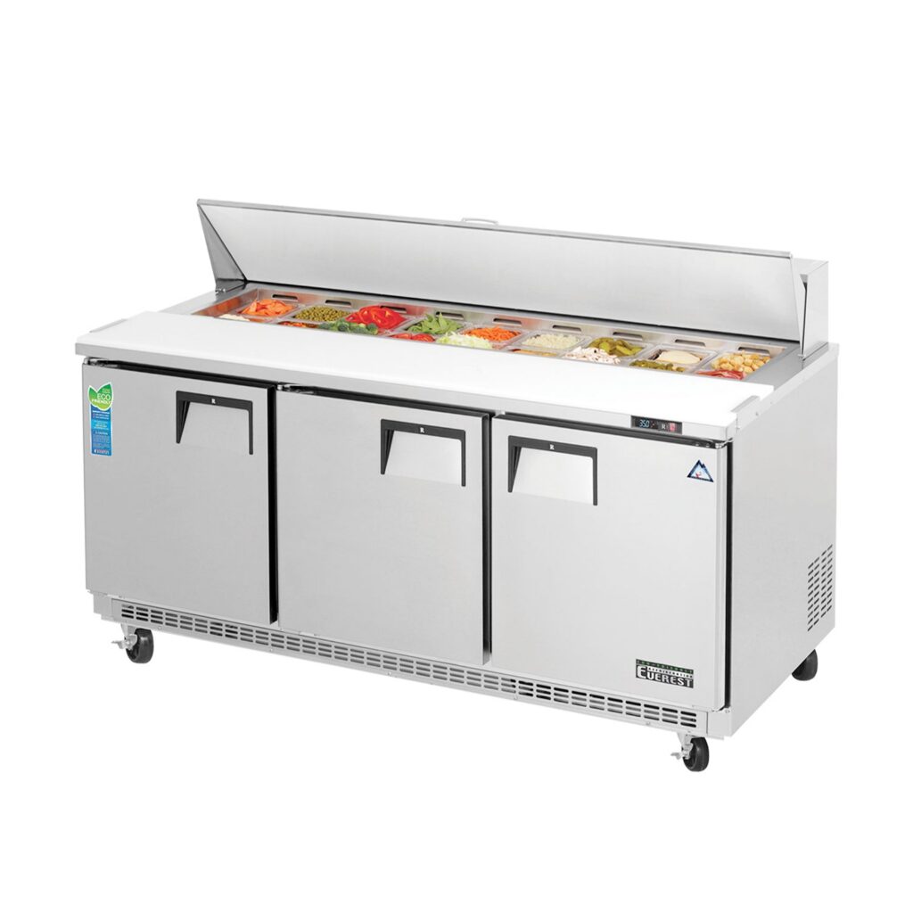 Everest EPBNR3 71 1/8″ Stainless Steel Refrigerated Sandwich Salad Prep Table, 3 Solid Doors