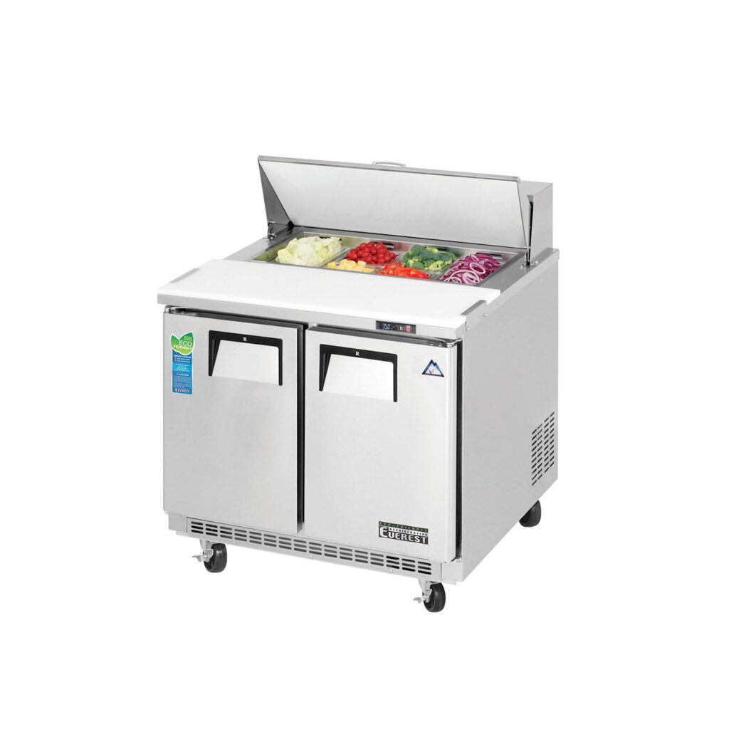 Everest EPBNSR2 35 5/8″ Stainless Steel Refrigerated Sandwich Salad Prep Table, 2 Solid Doors
