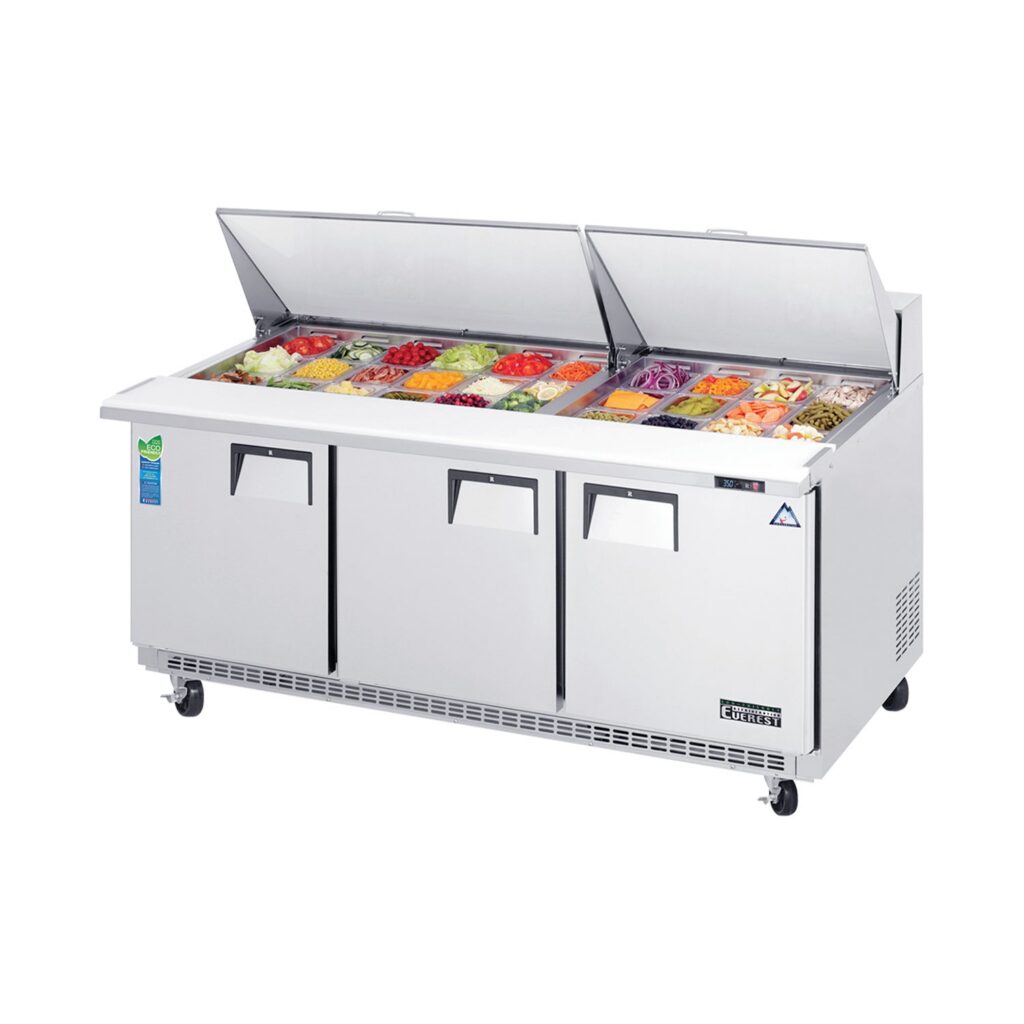 Everest EPBR3 71 1/8″ Stainless Steel Mega Top Sandwich Salad Prep Table, 3 Solid Doors