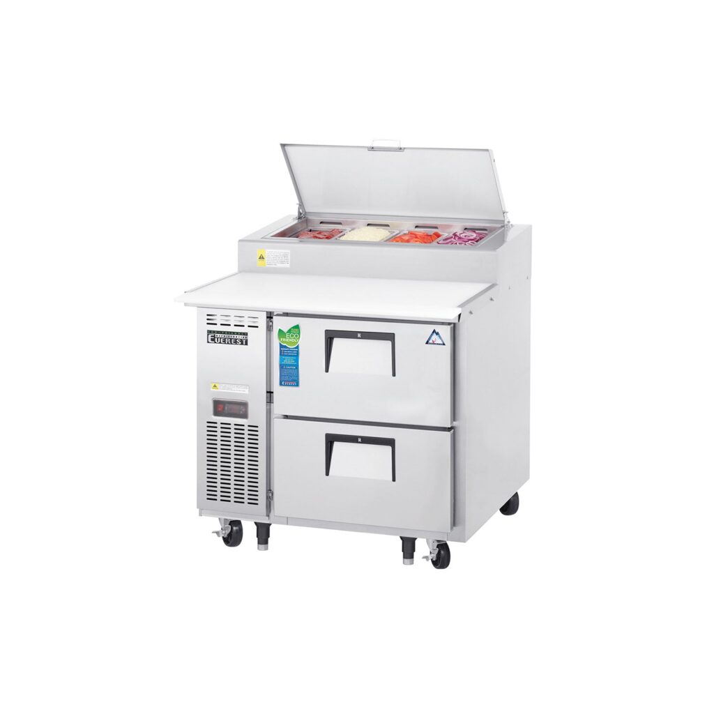 Everest EPPR1-D2 35 5/8″ Stainless Steel Pizza Prep Table Refrigerator, 2 Drawers