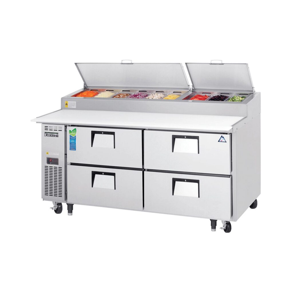 Everest EPPR2-D4 71″ Stainless Steel Pizza Prep Table Refrigerator, 4 Drawers