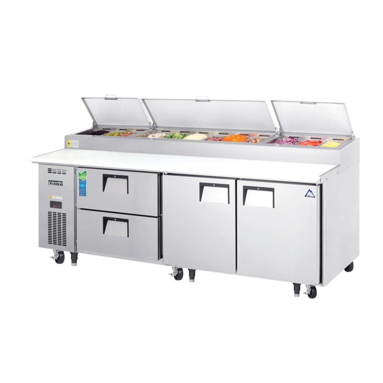Everest EPPR3-D2 93 1/8" Acero Inoxidable Mesa de Trabajo Refrigerada para Pizza, 2 Cajones y 2 Puertas Opacas