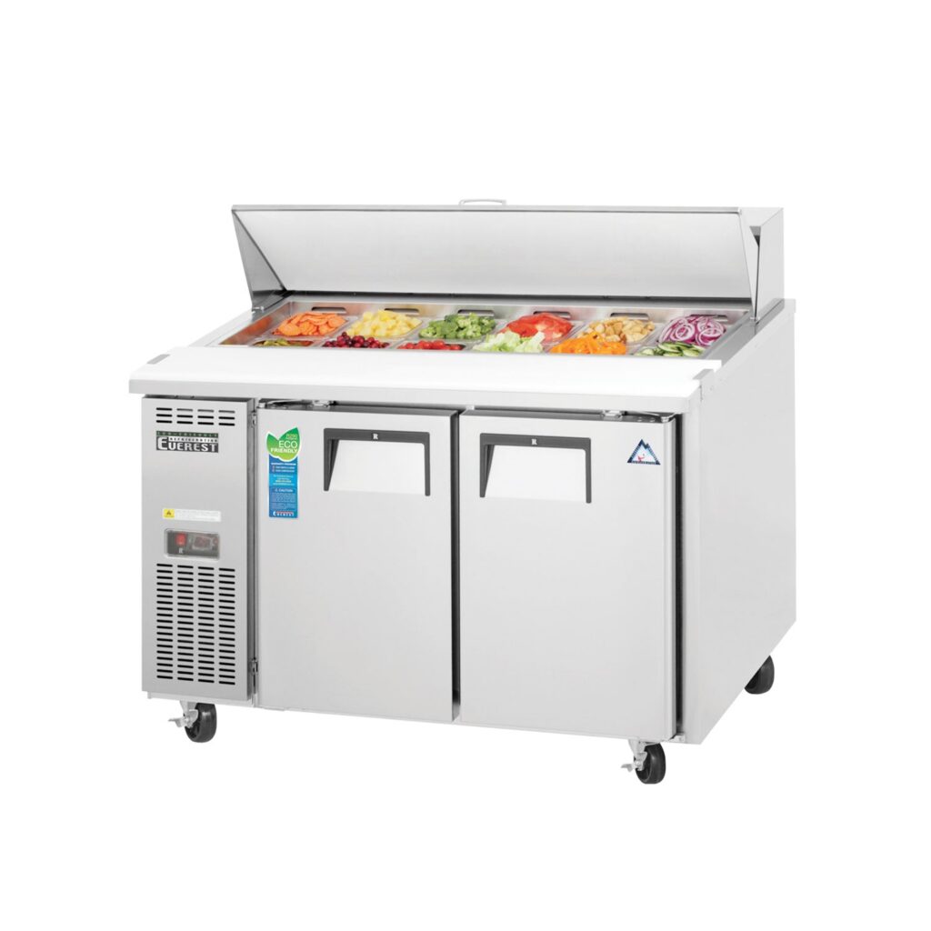 Everest EPR2-24 47 1/2″ Stainless Steel Sandwich Prep Table Refrigerator, 2 Solid Doors