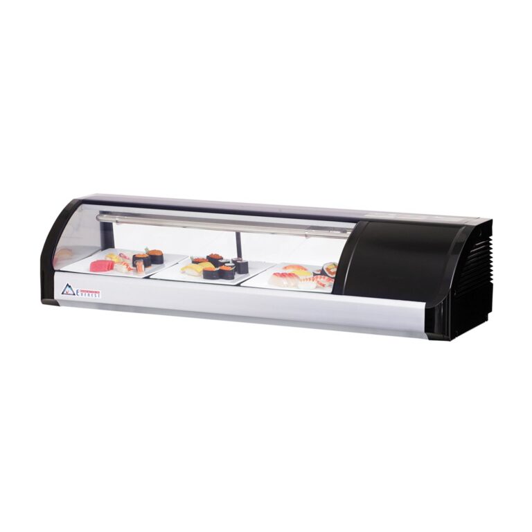 Everest ESC47R refrigerador de 47 1/4" de color negro con caso de exhibición de sushi con vidrio curvado, montado a la derecha, 2 puertas - capacidad para 3 bandejas