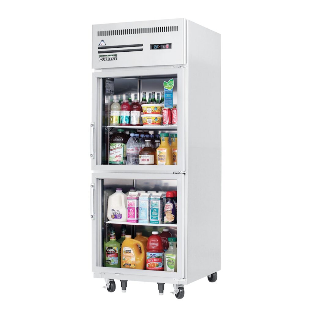 Everest ESGRH2 29 1/4″ Stainless Steel 23 cu. ft Reach-In Refrigerator, 2 Glass Half Doors, Top Mount