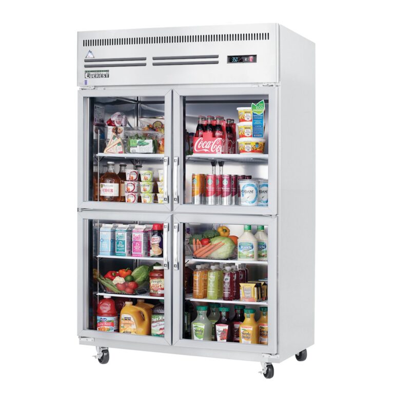 Everest ESGRH4 49 5/8" 不锈钢 48 立方英尺 立式冷藏柜，4 扇玻璃半开门，顶部开门