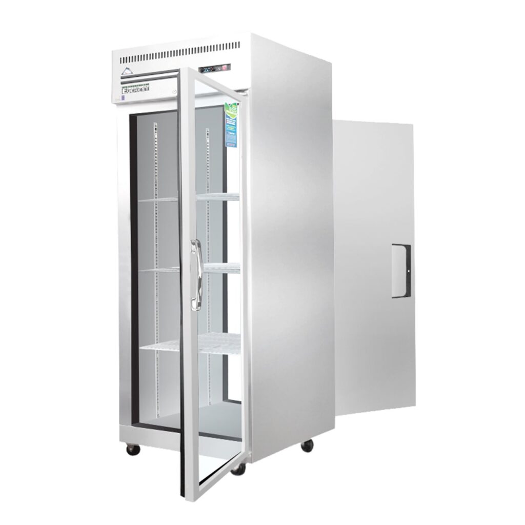 Everest ESPT-1G-1S 29 1/4″ Stainless Steel Reach-In Refrigerator, Swing Solid & Glass Combo, Pass Thru Design, Top Mount