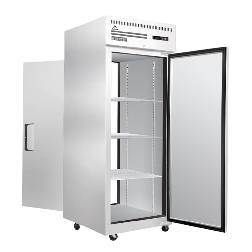 Everest ESPT-1S-1S 29 1/4″ Stainless Steel Reach-In Refrigerator, Solid Full Door, Pass Thru Design, Top Mount