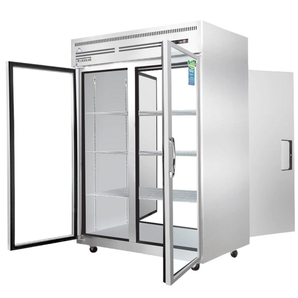 Everest ESPT-2G-2S 49 5/8″ Stainless Steel Reach-In Refrigerator, 2 Swing Solid & 2 Glass Combo, Pass Thru Design, Top Mount