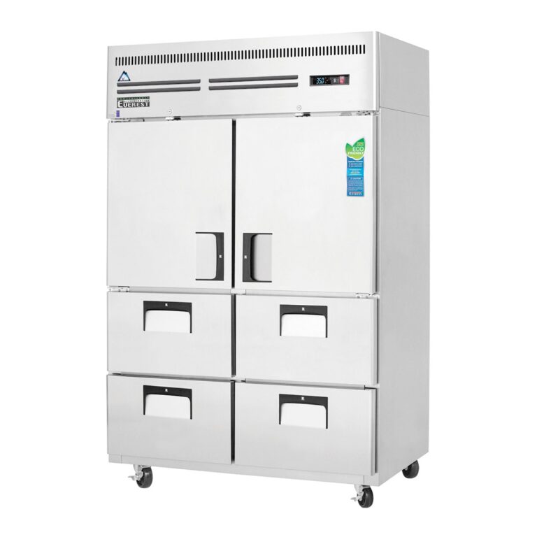 Everest ESR2D4 49 5/8" Acero Inoxidable refrigerador vertical, 2 puertas sólidas a la mitad y 4 cajones, montaje superior