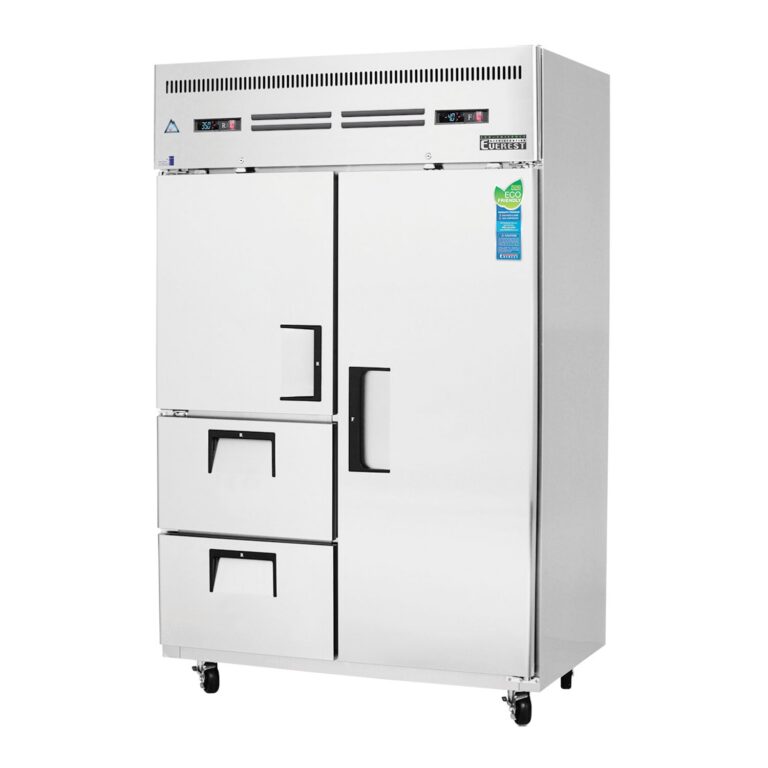 Everest ESRF2D2 49 5/8" Acero Inoxidable refrigerador vertical/congelador vertical combinado, 1 puerta completa / 1 puerta sólida media y 2 cajones, montaje superior