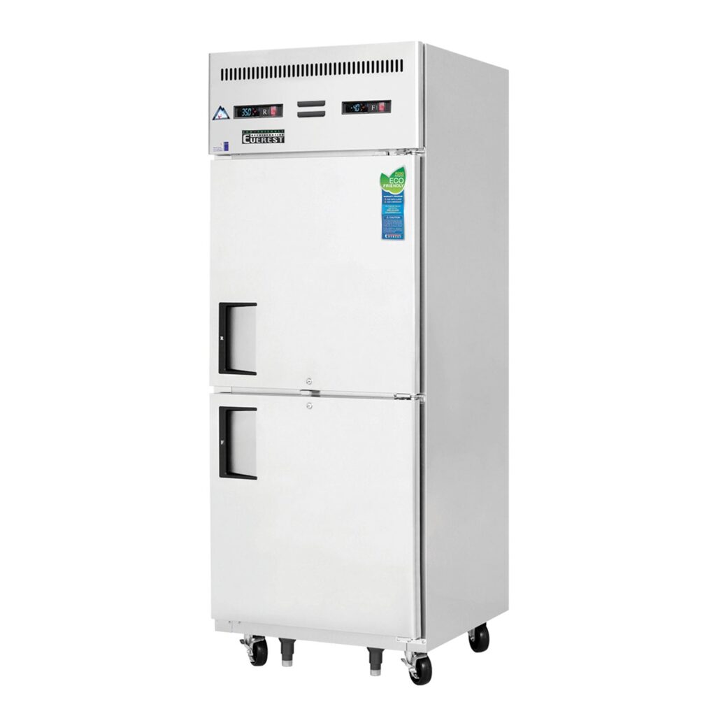 Everest ESRFH2 29 1/4″ Stainless Steel Reach-In Refrigerator/Freezer Combo, 2 Solid Half Doors, Top Mount