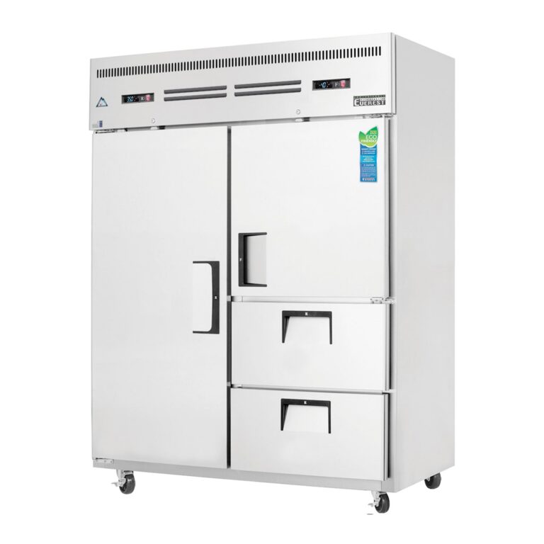Everest ESWQ2D2 59" Acero Inoxidable refrigerador vertical/congelador vertical combinado, 1 puerta completa / 1 puerta sólida media y 2 cajones, montaje superior
