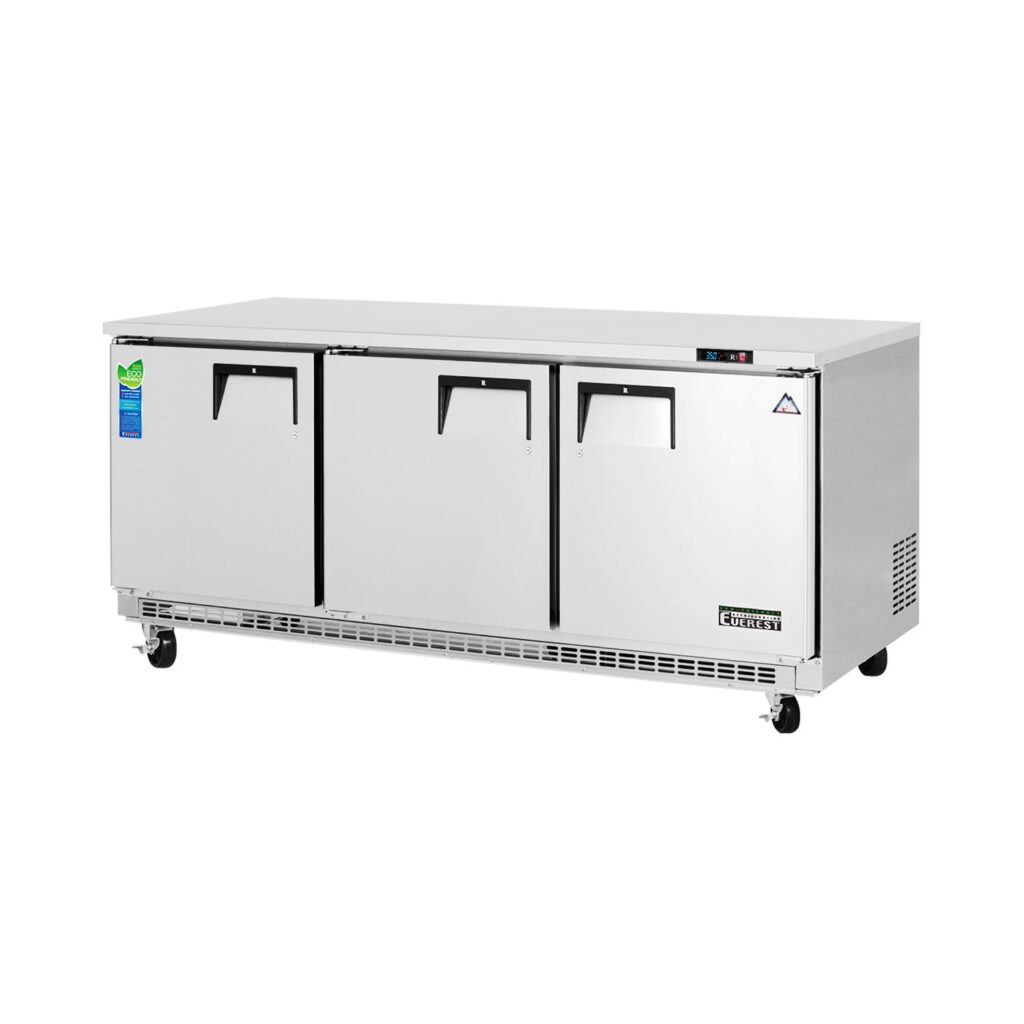 Everest ETBR3 71 1/8″ Stainless Steel 22 cu. ft Undercounter Refrigerator, 3 Solid Doors