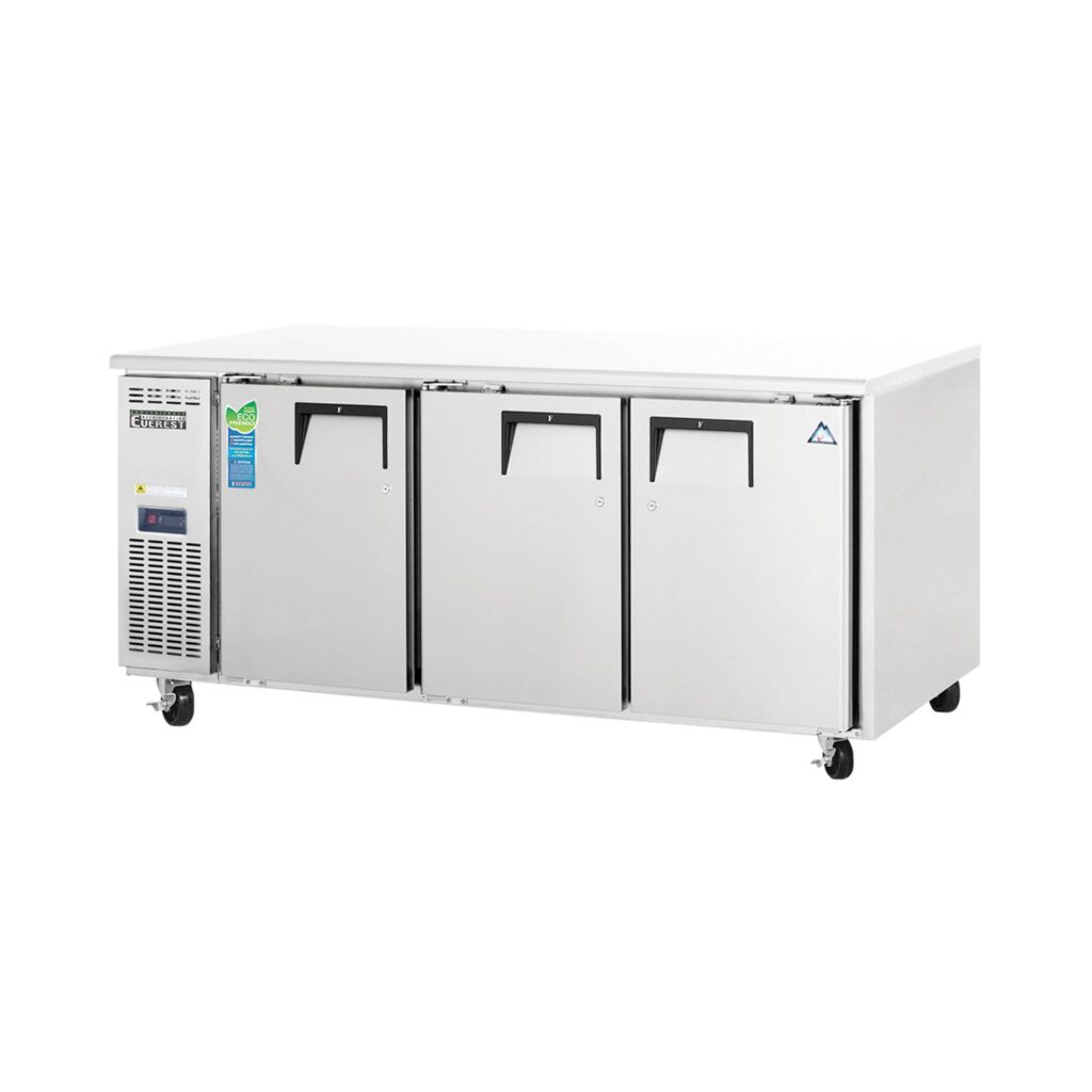 Everest ETF3 71 1/8″ Stainless Steel 22 cu. ft Undercounter Freezer, 3 Solid Doors