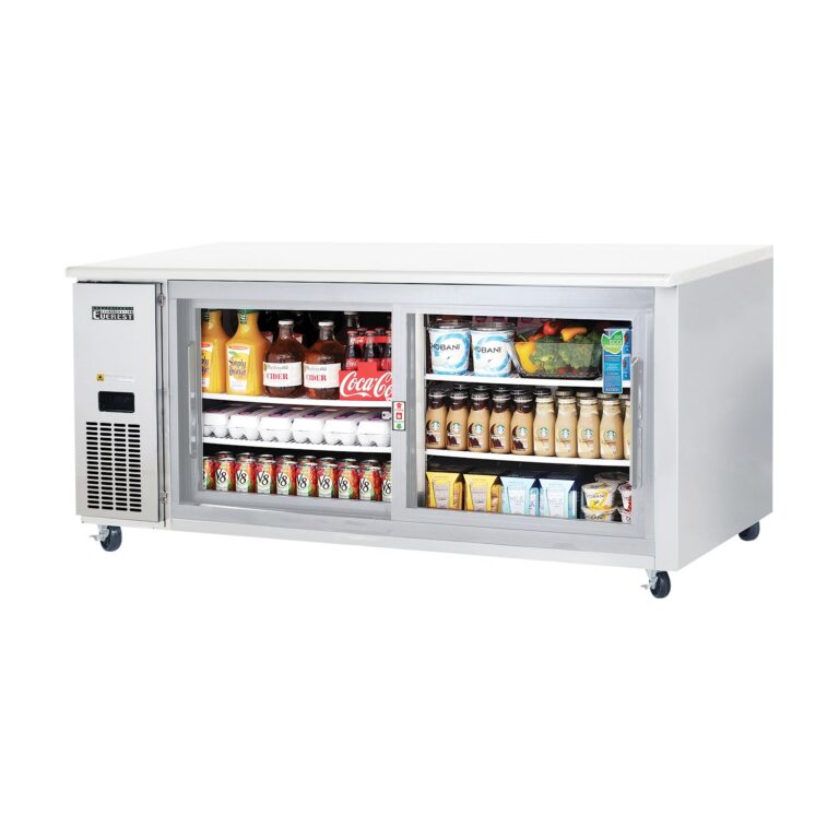 Everest ETGWR2 71 1/8" Acero Inoxidable 22 pies cúbicos refrigerador bajo mostrador, 2 puertas deslizantes de vidrio