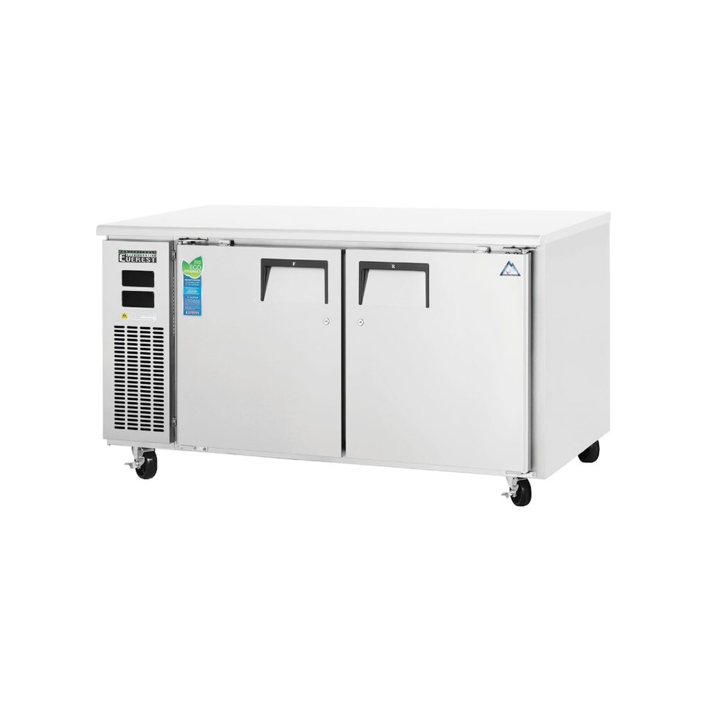Everest ETRF2-24 59 1/4″ Stainless Steel Undercounter Refrigerator/Freezer Combo, 2 Solid Doors