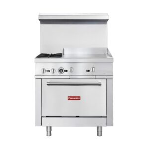 Flamaster FLM-R36-24MG 36” NG/LPG Commercial Gas Range, 2 Open Burners & 24” Griddle, Standard Oven, 153,000 BTU