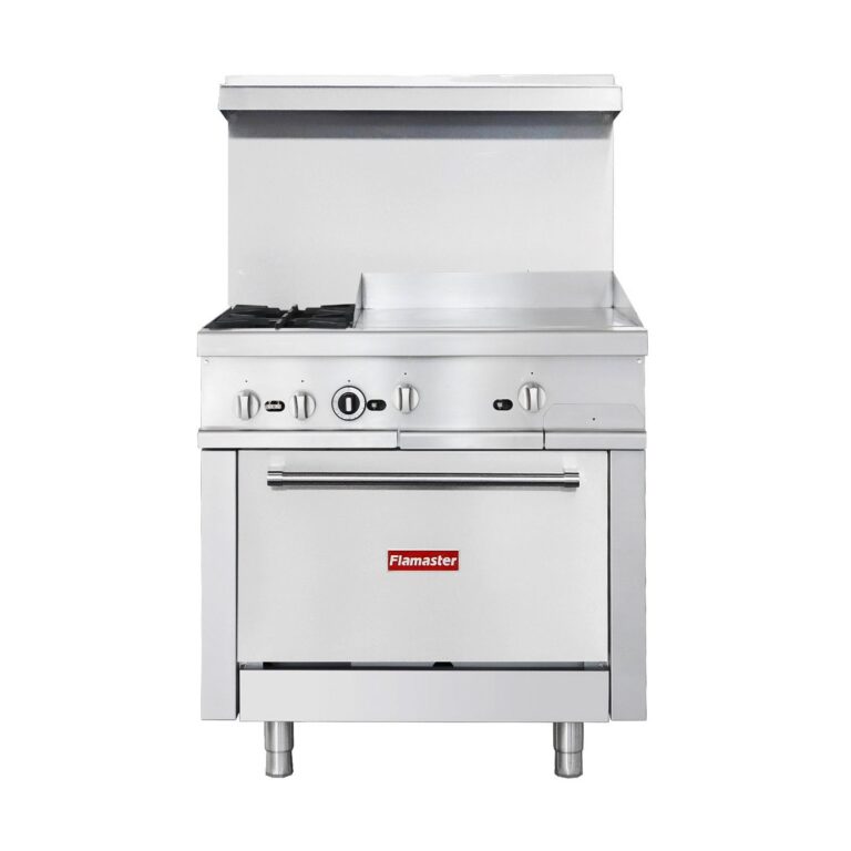 Flamaster FLM-R36-24MG 36” NG/LPG Commercial Gas Range, 2 Open Burners & 24” Griddle, Standard Oven, 153,000 BTU