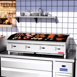 Flamaster FLM-CB48-M 48″ Countertop Gas Charbroiler, NG/LPG, 140,000 BTU, 4 Burners