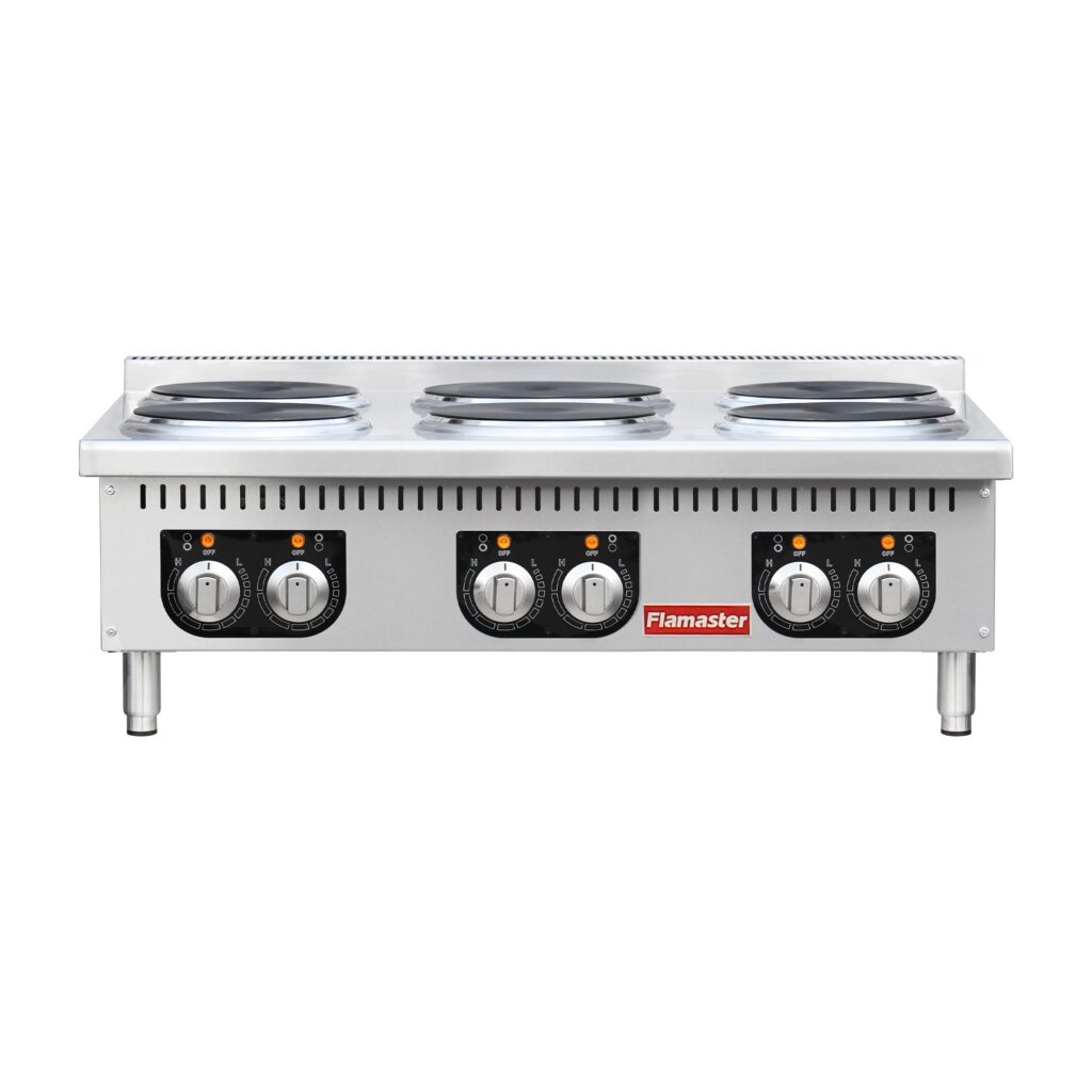 Flamaster FLM-EHP36 36″ Commercial Electric Hot Plate – 6 Burners, 208V, 3 Phase