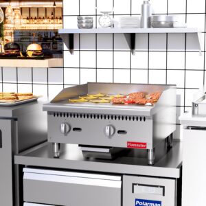 Flamaster FLM-G24-M 24″ Countertop Griddle with Manual Control, NG/LPG, 60,000 BTU, 2 Burners