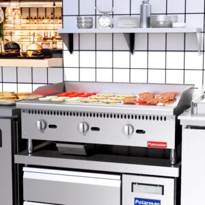 Flamaster FLM-G36-M 36″ Countertop Griddle with Manual Control, NG/LPG, 90,000 BTU, 3 Burners