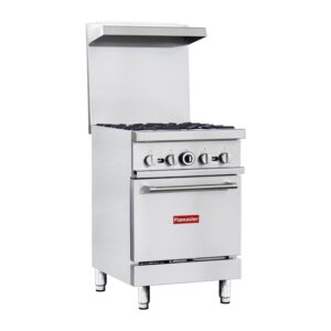 Flamaster FLM-R24 24” NG/LPG Commercial Gas Range, 4 Open Burners, Standard Oven, 153,000 BTU