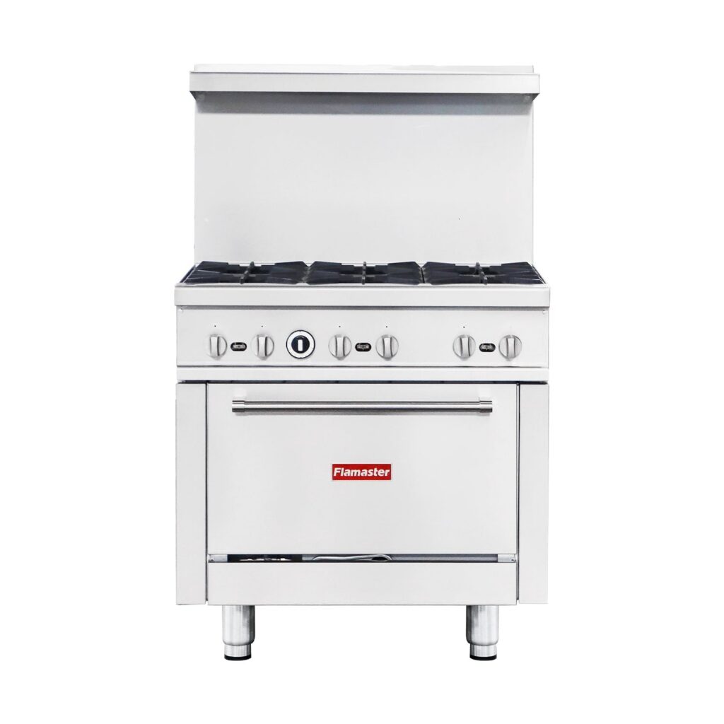 Flamaster FLM-R36 36” NG/LPG Commercial Gas Range, 6 Open Burners, Standard Oven, 213,000 BTU