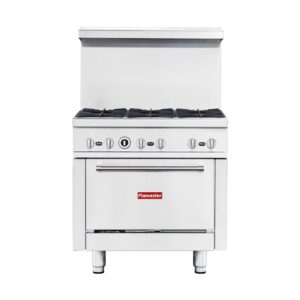 Flamaster FLM-R36 36” NG/LPG Commercial Gas Range, 6 Open Burners, Standard Oven, 213,000 BTU