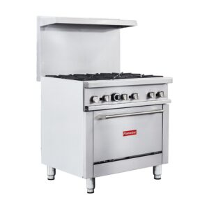 Flamaster FLM-R36 36” NG/LPG Commercial Gas Range, 6 Open Burners, Standard Oven, 213,000 BTU